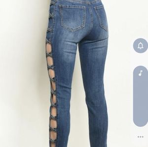 Women's Bus Stop Jeans With Lattice Cut Outs Up the Side Size 11